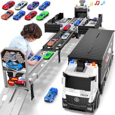 Imagem de Brinquedo Carrier Truck Race Track Diuerma com 8 carros de corrida de 3 anos ou mais