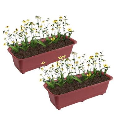 Imagem de Kit 2 jardineiras Vaso Retangular 39cm Planta Flor Plástica Jardim  Ma