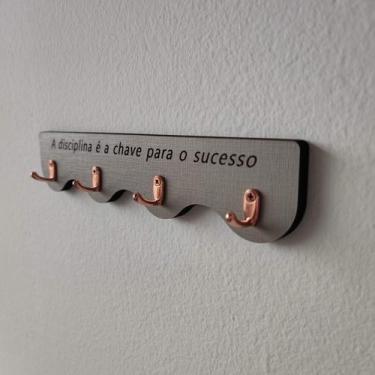 Imagem de Porta Chaves em MDF - Disciplina - 4 Ganchos- Creme e Rosê - Okiitech
