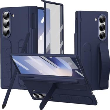 Imagem de NINKI Capa Stylus para Samsung Galaxy Z Fold 6 com compartimento para caneta e alça de pulso, capa protetora de tela com dobradiça à prova de choque para Galaxy Fold 6 com suporte, alça para Samsung Z