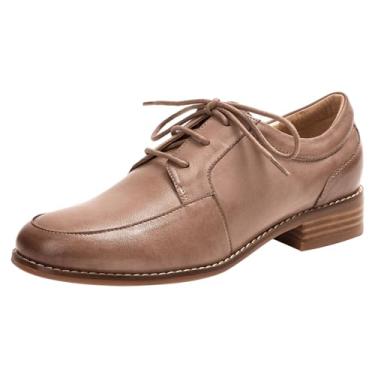 Imagem de Mona flying Sapato feminino feito à mão Oxfords Derby, confortável, de couro, sem cadarço, para trabalho e escritório, Marrom escuro, 35