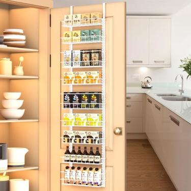 Imagem de Churboro sobre a porta, rack organizador de despensa com 9 cestos ajustáveis, 9 camadas de uso duplo para pendurar ou organizador de rack de temperos para montagem na parede, branco