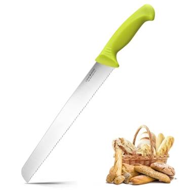 Imagem de Cook N Home Faca para fatiar pão de aço inoxidável serrilhado ondulado de 25,4 cm (10 polegadas), verde