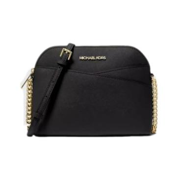 Imagem de Michael Michael Kors Bolsa feminina de couro transversal de viagem Jet Set média (preto dourado)