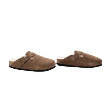 Imagem de Archicolor Pantufas minimalistas de lã de camurça de cor sólida retrô sapatos femininos modernos sapatos planos femininos (Caqui, adulto, feminino, 9, numérico, sistema de tamanho de calçados dos EUA,