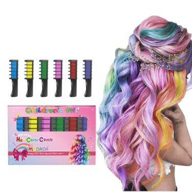 Imagem de Novo pente de giz de cabelo temporário DIY tintura de cabelo para meninas crianças 4 5 6 7 8 9 10 giz de cabelo lavável para dia das crianças aniversário cosplay (azul, amarelo, roxo, vermelho, verde