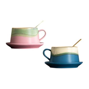 Imagem de ＫＬＫＣＭＳ Caneca de caneca de caneca decoração de casas de decoração Craft de esmalte alterado 280ml Copa de chá de caneca de cerâmica para jantar, Azul