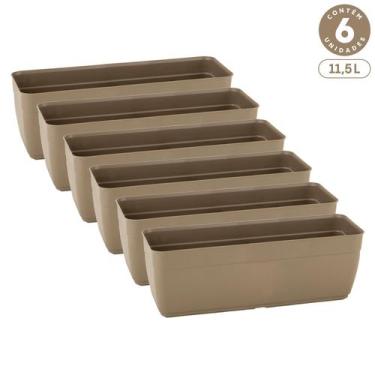Imagem de Kit 6 Floreiras Sem Pratos 11,5L Jardineiras Vasos Plásticos Retangula