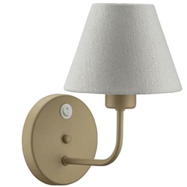 Imagem de Arandela de Parede em Alumínio Dourado Cúpula Tecido Natural com Interruptor Luminária Quarto Cabeceira