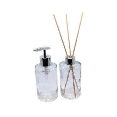 Imagem de Kit Lavabo Luxo Cromado Vidro 250ml Saboneteira 250ml Difusor - Rco es