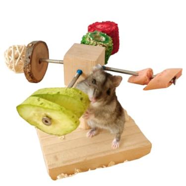 Imagem de Brinquedo de forrageamento de porquinho-da-índia – Brinquedo de coelho de enriquecimento de madeira com suporte de comida de aço inoxidável ajustável, brinquedo interativo de comedouro de coelho para