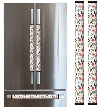 Imagem de LORTURE Conjunto de 2 capas de maçanetas de geladeira, flores de primavera, capas de maçaneta de geladeira para decoração de cozinha, capas de maçaneta de porta para freezer, forno e lava-louças