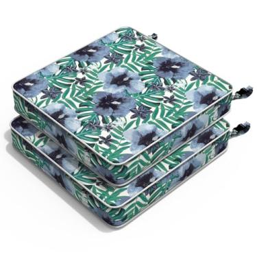 Imagem de Melody Elephant Almofadas para cadeira ao ar livre, 55 x 55 x 7,6 cm, conjunto de 2 unidades, almofadas de vime para cadeiras repelentes de água com sofá e sofá no jardim, salmone azul tropical