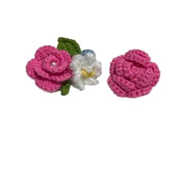 Imagem de Wtanrion Vintage fio trançado crochê rosa flor broche clipe feminino vestido decoração