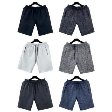 Imagem de kit 6 bermudas moletom masculino adulto bolsos lateral com ziper - f.g