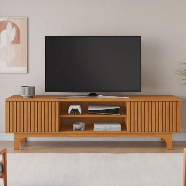 Imagem de Rack Bancada para TV Até 70 Polegadas Bruxelas 2 Portas 1 Prateleira Ripado Cinamomo - Pnr Móveis