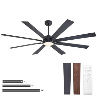 Imagem de LINJO Ventiladores De Teto Grandes De 72 Polegadas Com Luzes E Controle Remoto, Ventiladores De Teto Modernos, Pretos E Industriais Para Pátios, Salas De Estar, Garagem, Lojas, Ambientes Internos/Ex
