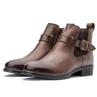 Imagem de Bota Chelsea Feminina Couro Fivela Moderna Conforto - IGO, Marrom, 37