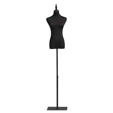 Imagem de CUTPOIY Manequim feminino em forma de vestido preto, manequim com base quadrada de metal, altura ajustável 135-175 cm para roupas de costura, vestido interessante (sem braços)