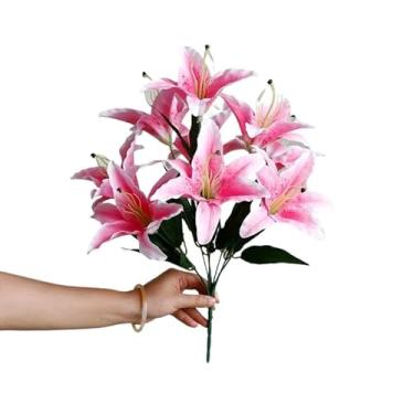 Imagem de Buquê de Lírio Artificial com 5 Flores P/Decoração Casamento, Arranjos, Decorar Festas e casa(2,Rosa)
