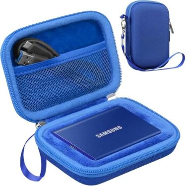 Imagem de Lacdo Mala de transporte rígida para SSD portátil SAMSUNG T7 / T7 Touch,unidades de estado sólido externas 500GB 1TB 2TB 4TB Gen 2 Bolsa de viagem de armazenamento rígido EVA à prova de choque, Azul