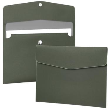 Imagem de FYY Pasta de arquivo, couro PU A4, porta-documentos, organizador de arquivos, envelope de arquivo, capa para tablet com fecho magnético para casa, escola, escritório, papelaria, verde-claro