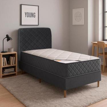 Imagem de Colchão Solteiro Milão + Box + Cabeceira 88x202x65 - Bom Pastor, Chumb