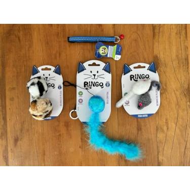 Imagem de Kit 4 Peças Pet – Brinquedos para Gato com Coleira, Ratinho, Bolinha de Pelúcia e Bola com Guizo - MELLUZ (Azul, Mini)