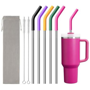 Imagem de Diumepo Canudo de metal para copo Stanley de 1,134 g, canudo de substituição de aço inoxidável com pontas de silicone para copo simples moderno, meoky, Owala, 1 bolsa portátil