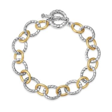 Imagem de Mytys Pulseira de elos para mulheres, dois tons, círculos, corrente de prata e ouro, pulseira inspirada no designer, No Size