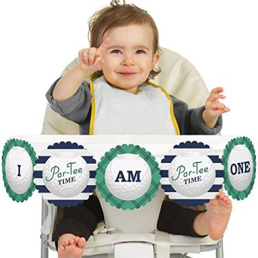 Imagem de Big Dot of Happiness Par-Tee Time - Decoração de cadeira alta de 1º aniversário de golfe - I Am One - Banner para cadeira alta de primeiro aniversário