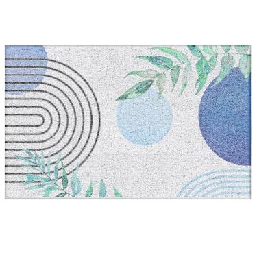 Imagem de Likjad Tapete de porta abstrato boêmio, tapete de banho minimalista azul e branco para banheiro, casa, exterior, entrada interna, tapetes de boas-vindas modernos de meados do século para entrada da