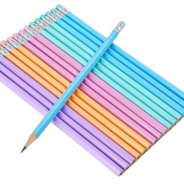 Imagem de Lápis de cor com aderência triangular com borrachas para crianças, lápis de casamento HB grafite lápis de golfe ideal para escola, desenho, esboços, casamentos, chás de bebê, material de escritório (50 peças)