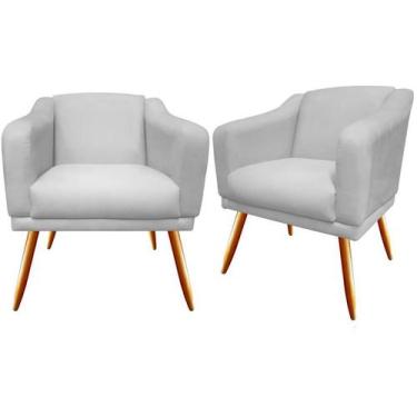 Imagem de Kit 2 Poltronas Decorativa Atena Couro Branco Pés Madeira Ms Decor - M