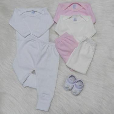 Imagem de Body Bebê Manga Longa + Mijão com Pé Reversível + Pantufa Bebê Kit com