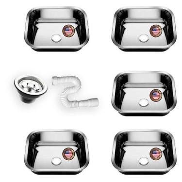 Imagem de Kit Cuba Pia Inox American N0 40x34x14 Aço 430 5 Unidades - American S