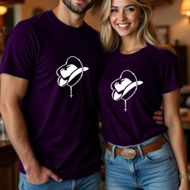 Imagem de Blusa Algodão Camiseta Casal Country Estampa Chapéu Terço Grande Modin