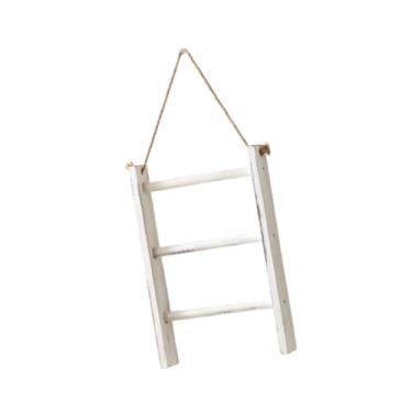 Imagem de Generic Toalheiros de madeira, prateleira de madeira com suporte de corda para banho, escada de toalhas rústica decorativa para banheiro de hotel, quarto, Branco