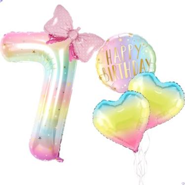Imagem de Squish Decorações de Aniversário Balão Número 7 para Meninas Decorações de Festa de Aniversário Pastel Raibow, 101,6 cm Grande Balão de Aniversário de Mylar para Festa de Squishmallow Faovrs