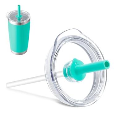 Imagem de Bluwing Tampa de copo de 590 ml com canudo para YETI, tampa de substituição para copo YETI Rambler de 590 ml, caneca de 680 g, caneca de canudo de 740 ml, tampas à prova de derramamento (azul-petróleo