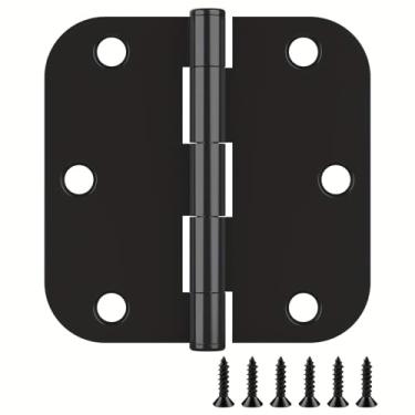 Imagem de Treasem Pacote com 3 dobradiças de porta arredondadas em preto fosco, dobradiças de 9 x 9 cm com cantos de raio de 1,5 cm, dobradiças duráveis e sem barulho, para interiores de casa, portas externas e