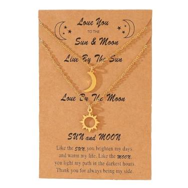 Imagem de LittleFathand Colar de sol e lua para amizade combinando melhores amigos, colar de aço inoxidável com pingente de lua e sol para presente de BFFJewelry, Zinco, Sem Pedra Preciosa