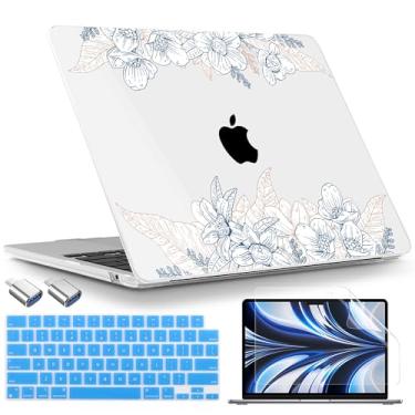 Imagem de TWOLSKOO Compatível com capa M4 MacBook Air 13,5 polegadas versão 2025-2022 M4 A3240 M3 A3113 M2 A2681, capa rígida de plástico, capa de teclado, adaptador tipo C e protetor de tela, esboço gravado