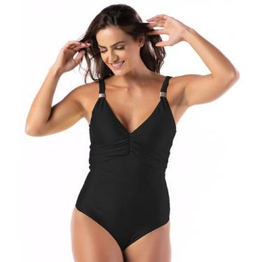 Imagem de Maiô Feminino Decote V com Bojo e Detalhe Levanta Seios - Kosh, Preto,