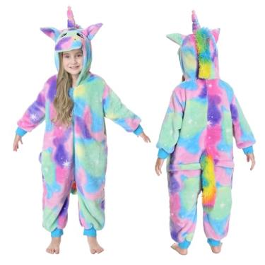 Imagem de TONWHAR Pijama infantil de desenho animado, cosplay, fantasia de Halloween, roupa de festa para meninos e meninas, Unicórnio azul, 7-8 Years(Height:45.3"-49.2")