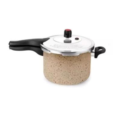 Imagem de Panela De Pressão Inox 4.5 Litros Antiaderente Teflon Fechamento Externo Cozimento Rápido Ideal Para Indução Panelas De Pressão(bege)