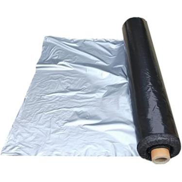 Imagem de Filme Plástico Preto De Prata Da Cobertura Vegetal, Filme Da Cobertura à Terra Da Agricultura Da Estufa Do Jardim, Estufa Da Proteção De Geada Mantém Morno Controle Da Erva Daninh, 0.02mm 30M