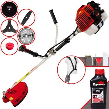 Imagem de Roçadeira Multifuncional Kawashima KW43L À Gasolina 43cc 1,7HP 10.000rpm Com Carretel de Nylon + Kit 4 Lâminas de Corte + ÓLEO TOYAMA FG50 2 Tempos