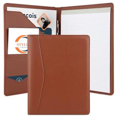 Imagem de STYLIO Fichário organizador de portfólio padfolio (cor castanha) | Pasta de currículo de entrevista, documento, porta-cartões de visita | com bloco de notas tamanho carta | belo acabamento fosco de