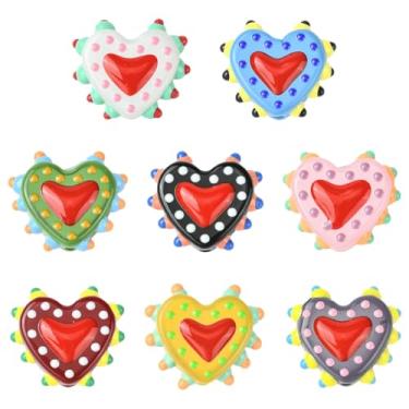 Imagem de UR URLIFEHALL 8 peças 8 cores coração lampwork contas esmaltadas feitas à mão amor coração contas irregulares para joias, pulseira, colar, fazer artesanato DIY